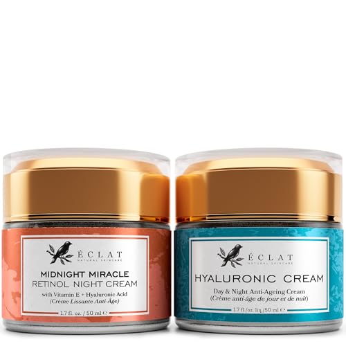 Eclat Skincare Retinol Night Cream + Hyaluronic Acid Cream Set - Retinol Moisturizer with Hyaluronic Acid + Ceramide & Vitamin B5 Hydrating Cream ? Anti Aging, Firming & Deep Moisture Duo 50 ml each