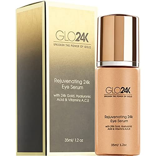 GLO24K Eye Serum with 24k Gold, Hyaluronic Acid, and Vitamins A,C,E. Potent Formula for the delicate skin around the eyes.
