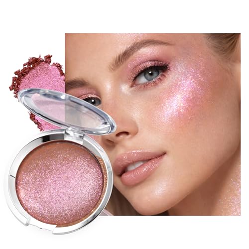 Duochrome Rose Gold Highlighter Blush Makeup with Pink Violet Shifter, Holographic Cream Face Highlighting, Soft Shimmer Glitter Waterproof Long Lasting Chameleon eyeshadow spark Body Highlight#0.56oz