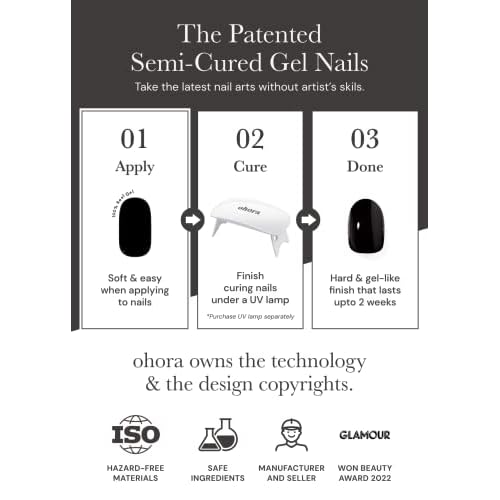 ohora Semi Cured Gel Nail Strips Set of 2(N Cream Cotton, N Cream Indigo)-Works with Any Nail Lamps, Salon-Quality, Long Lasting, Easy to Apply & Remove-Includes 2 Prep Pads, Nail File & Wooden Stick