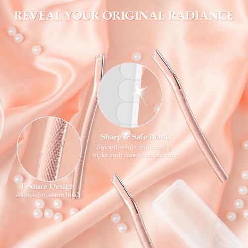 Eyebrow Razor for Women,Face Razors for Women Dermaplaning,Professional Dermaplane Tool with Protective Cap for Peach Fuzz (Rose Gold-10 Blades)