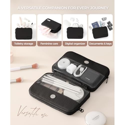 Preppy Makeup Bag, Rectangle Double Detachable Cosmetic Organizer, Clear Side Panel Portable Travel Pouches for In-Flight Essentials, Beauty & Tech Accessories, Gift for Women