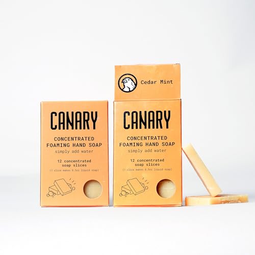 Canary Foaming Hand Soap Refill Bars - Zero Waste Hand Wash Concentrate with Coconut Oil, All Natural, Moisturizing, Organic, Non Toxic, Makes Liquid Handsoap, Cedar Mint Scent, Makes 24 Bottles