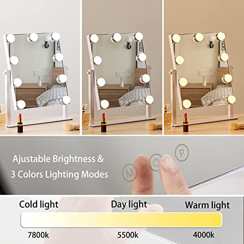 HIEEY Hollywood Vanity Mirror with Lights, Makeup 9 Dimmable Bulbs Three Color Lighting Modes, and 5X Magnification Mirror, Smart Touch Control, 360¡ÆRotation (White)
