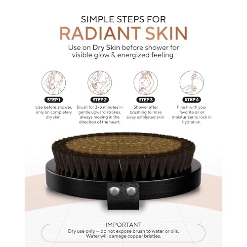 TheraCopper Copper Body Brush - Premium Ionic Copper Dry Brushing Body Brush for Lymphatic Drainage - Natural Copper-Bristles for Exfoliation, Cellulite Reduction, Improve Circulation & Radiant Skin