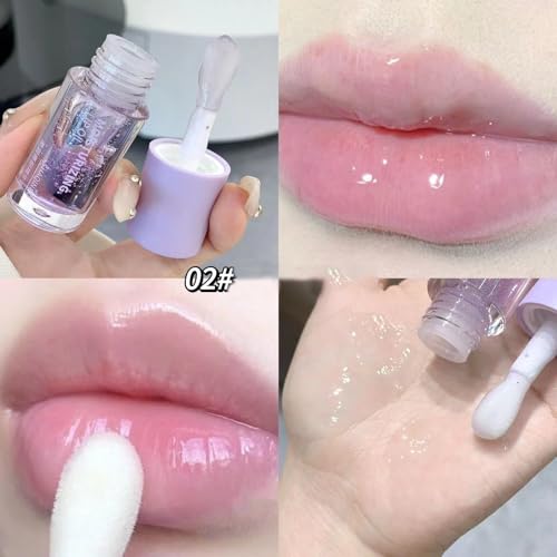 Dulele Plumping Lip Glow Oil Fruit Flavoured Transparent Toot Lip Gloss, 4PCS Moisturizing Hydrating Lip Oil Long Lasting Lip Balm and Tinting for Dry Lips