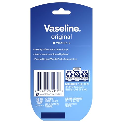 Vaseline Lip Therapy Original + Vitamin E, Mini 2-Packs (6 Jars) ? Fragrance-Free Lip Balm, Moisturizer for Soft, Smooth & Glossy Lips, 0.25 Oz Ea