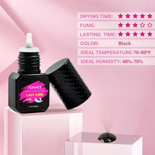 TDANCE Eyelash Extension Glue Lash Extension Adhesive/0.3 Sec Dry/Retention ? 7 Weeks/Lash Extension Glue for Professional Lash Artist Use Only (0.17 fl. oz / 5ml)