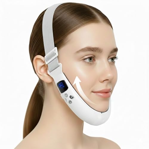 Electric Double Chin Device and V-Face Machine with 6 Modes and 12 Gear Adjustable Intensities - for Jawline Sculptor and Face Slimmer - White