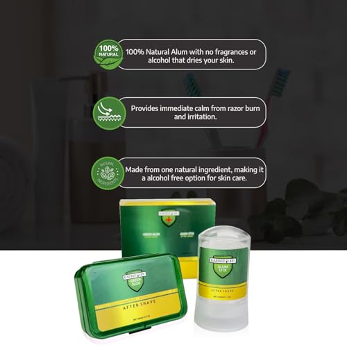Natural Alum Block Aftershave Care - 3.5 oz / 100g, Shaving Essential for Men - Skin Soothing Styptic Green Blok - Prevents Razor Nicks - Post Shave with Portable Travel Case ? Combo Pack