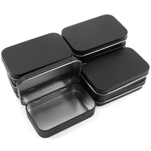 Murtenze 12PCS Metal Tin Box Containers with Hinged, Portable Flip Cover Storage Box for Wedding Jewelry Lip Balm Container Cosmetic Organizer (Black, 3.95 x 2.36 x 0.87inch)