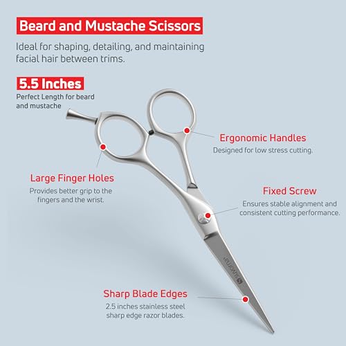 Suvorna Premium Beard & Mustache Set with Beard scissors for men - Facial Hair/Nose/Eyebrow Scissors - Slant Tweezers (4 Pcs Dark Blue)