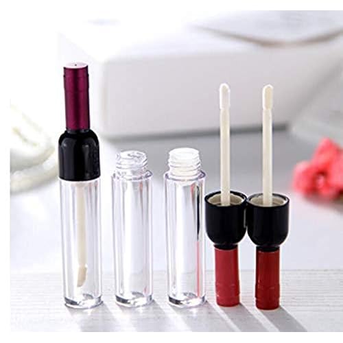 10 Pcs 5ml Empty Wine Bottles Shaped Plastic Lip Gloss Tubes Vials Mini Refillable Clear Lip Glaze Tubes Lipgloss Bottles Holder DIY Liquid Lipstick Tube Lip Oil Bottle Container for Woman Girl Makeup