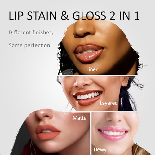 Vevivia Lip Stain - 2-In-1 Lip Liner Stain & Lip Gloss, Long Lasting Dual-Ended Peel Off Lip Stain and Lip Gloss, Waterproof, Smudge Proof, Easy To Use, Natural & Shine Finish, Nude Pink