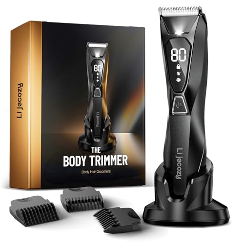 Pubic Hair Trimmer for Man - Cordless Body Hair Trimmer for Men - Electric Ball Shaver with Display & Light - Waterproof Wet/Dry Groomer kit for Groin - 4000K Light - Cosmic Black