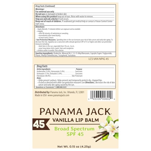 Panama Jack Sunscreen Lip Balm - SPF 45, Flavor Pack, Broad Spectrum UVA-UVB Sunscreen Protection, Prevents & Soothes Dry, Chapped Lips (5 Pack)
