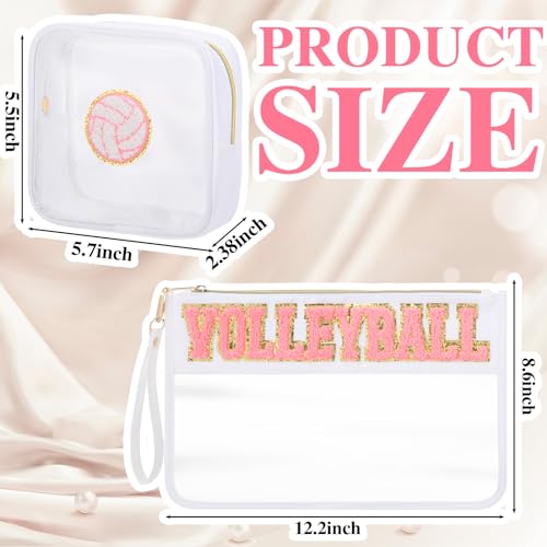 2 Pcs Pink Volleyball Cosmetic Bag Gifts Sport Cheer Makeup Bags Clear PVC Waterproof Toiletry Zipper Travel Pouch for Women Girls Soccer Softball Volleyball Tennis Lovers Players Team