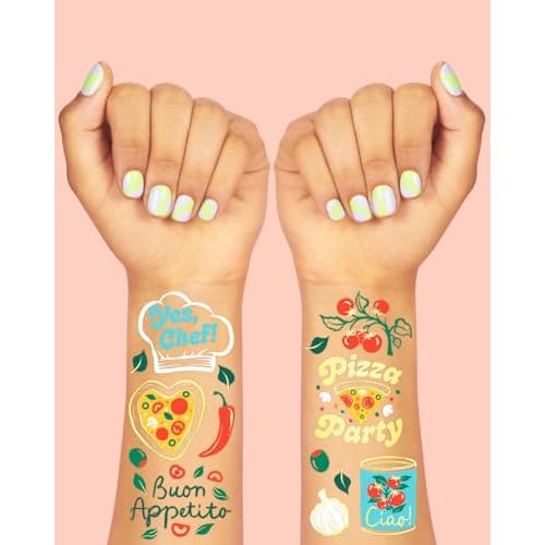xo, Fetti Pizza Party Temporary Tattoos - 72 Gold Foil Pcs | Birthday Decorations, Cooking Class Accessory, Party Favor, Italian Activity