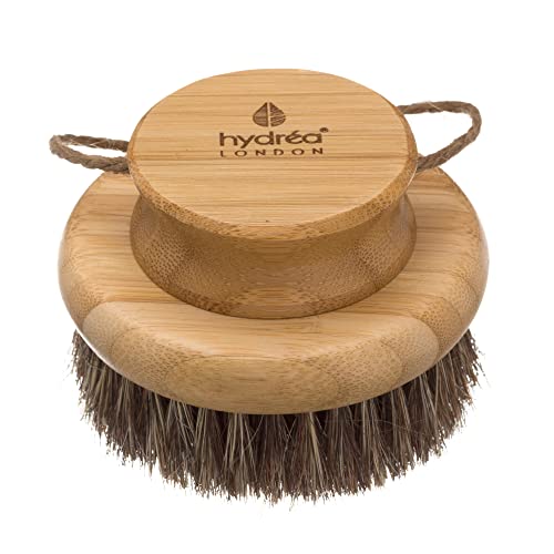 Hydr?a London Round Natural Body Brush with Mane/Cactus Bristle for Dry Brushing to Exfoliate, Remove Dead Skin, Cellulite and Aid Lymphatic Drainage.