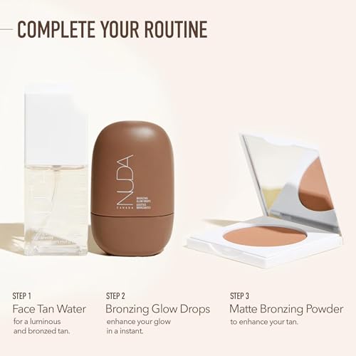Nuda GlowDrops | Squalene, Ginger, Lavender, & Moringa-Infused Glow Bronzing Drops for Face | Lightweight, Buildable, & Blendable Liquid Bronzer Formula | Paraben & Sulfate-Free Serum, (30 mL)