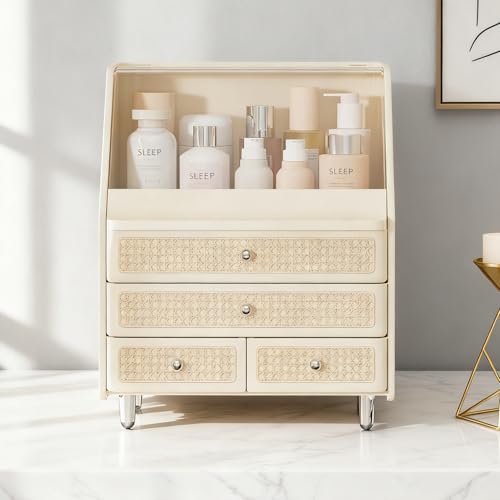 Large Cosmetic Storage Box Dustproof And Waterproof. Display Case with Drawers Countertop Vanity Organizer for Skincare, Lipsticks, Perfume ? Bathroom Cosmetic Storage Display Box (White)