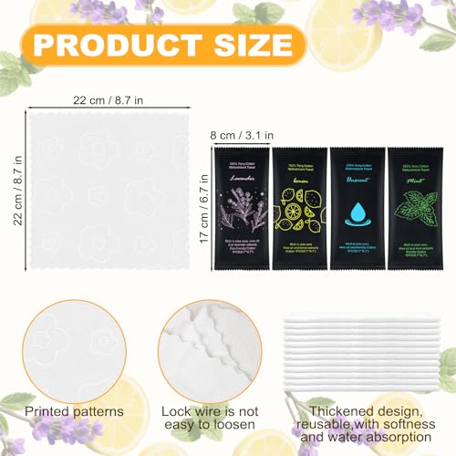 Moist Cotton Towel Bulk Moist Towelettes Individually Wrapped 8.7" x 8.7",White Towel Services,Refreshment Pre Moistened Towels Lavender,Lemon,Mint and Unscented for Sport Party Spa (pack of 200)