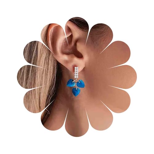 Boho Sapphire Tassel Earrings Blue Crystal Heart Earrings Gold Cz Bar Stud Earrings Blue Cz Heart Drop Earrings Blue Rhinestone Earrings Jewelry for Women