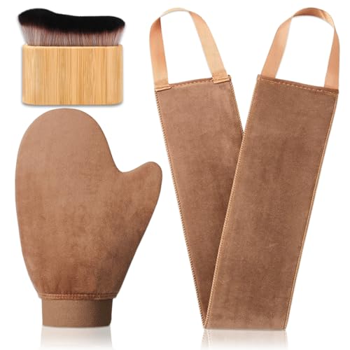 3 in 1 Self Tanning Mitts Self Tanner Mitt Applicator Tanning Brush Self Tanner Back Applicator, Tanning Gloves for Self Tan Mitt,Self Tanning Kit for Lotion,Spray Tan,Body,Sunless,Face