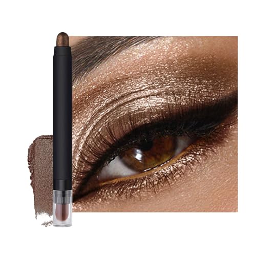 Shimmer Eyeshadow Stick ?Mocha Taupe Dual-Ended Creamy Pearl Eye Shadow Pencil with Built-In Smudger, Waterproof Long-Lasting High Pigment Eye Makeup for Smooth Glide 08#