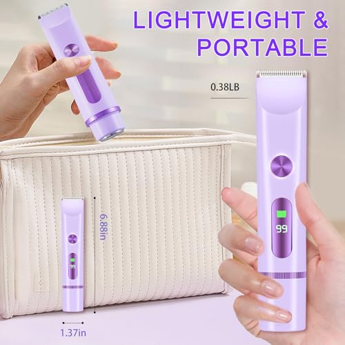 2025 Bikini Trimmer for Women, Cordless& Painless& Waterproof Dual Head Shaver for Women Private Area& Face& Body, 2-in-1 Electric Razors, Bikini Shaver, Hair Trimmer with LCD