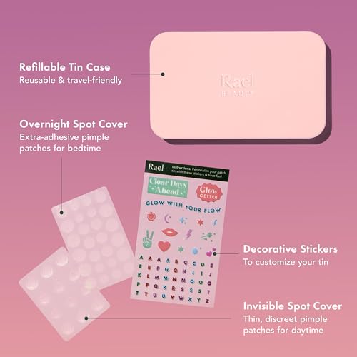 Rael Miracle Patch Glow + Go Patch Kit - Tin Case with Miracle Invisible Spot Patches & Overnight Spot Patches