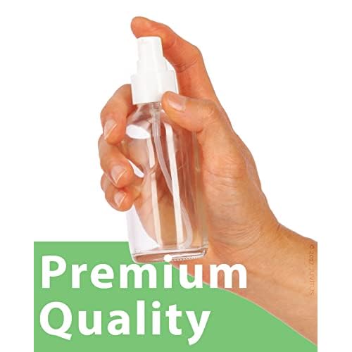 JUVITUS 4 oz / 120 ml Clear Glass Boston Round Bottle with White Treatment Pump BPA Free Refillable Empty Storage Containers (12 Pack)