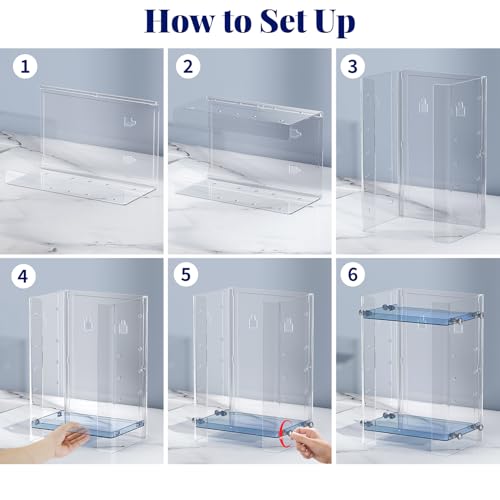 Delamu Bathroom Countertop Organizer, 2 Tier Adjustable Corner Makeup & Skincare Organizer with Protective Guard Rail, Transparent Design for Vanity, Bathroom Counter, Ideal for Girls