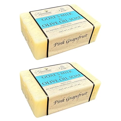 The Grecian Soap Company Clean Beauty Goat's Milk & Olive Oil Bar Soap in Pink Grapefruit - Pack of 2 6oz All-Natural Scented Bars for Women & Men, Organic Olive Oil & Goat Milk Soap, All Skin Types