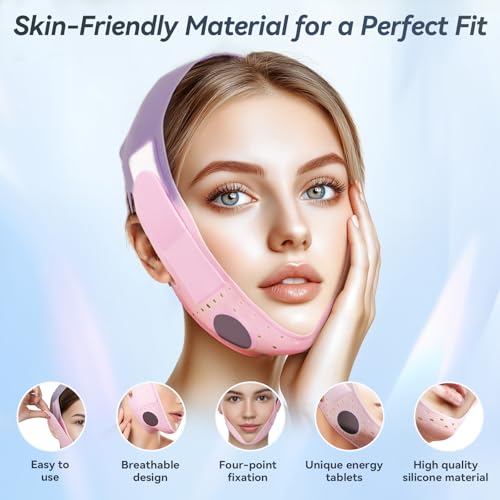 Chin Strap for Sleeping, Soft Silicone V-Line Lifting Mask, Reusable Face Lift for Women Men Anti Snoring Devices for Sleep Home Working Travel Yoga (Blush Pink) (pink)