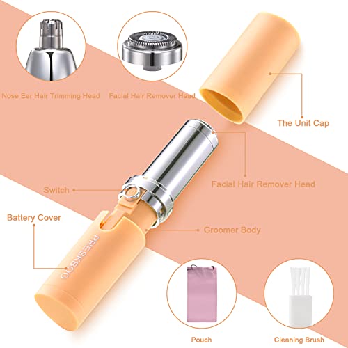 Nose Hair Trimmer for Women and Men,2 in 1 Facial Hair Remover,Electric Face Shaver Razor for Nose Ear Eyebrow Peach Fuzz Lips Chin,DermaplaningTool,Facial Hair Removal,Orange/uhy6