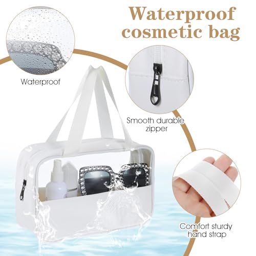 9 Pcs Translucent Make up Bag Toiletry Organizer for Women Men Waterproof Portable Cosmetic Travel Bag with Hanging Handles Travel Storage Carry Pouch, 10.2 x 6.3 x 2.8 Inches (White)