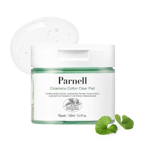 Parnell Cicamanu Cotton Clear Pad | Gentle Daily Exfoliating & Soothing Pads for Acne Prone Sensitive Skin | Cica LHA PHA Ceramide HA | Unbleached Biodegradable (90 Count)
