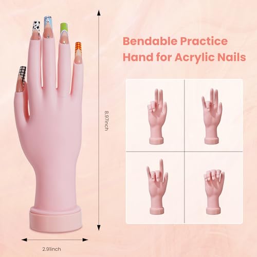 Nail Kit for Beginners with Everything: Practice Hand Acrylic Nail Kits Professional U/V Lamp Powder Drill Liquid Starter Set with Gel Polish in Cosmetic Gift Bag for Women Salon Home(Holo Pink)