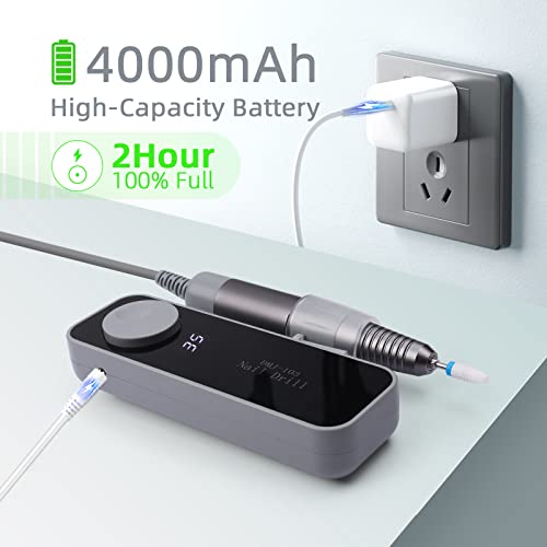 SAVILAND Electric Nail Drill 35000RPM: Portable Nail File Rechargeable Grey Nail Buffer Manicure Pedicure Tools Nail Supplies Kit Set Professional Acrylic with Everything for Nail Care Nail Art