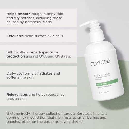 Glytone Daily Body Lotion with SPF 15?Broad Spectrum Sunscreen Moisturizer for Body ?Spf Lotion with Glycolic Acid & Shea Butter ? Sensitive Skin Sun Screen ? Gives Non Greasy Sun Protection ? 12 oz