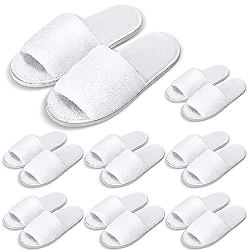 Shinymoon 8 Pairs Disposable Velvet Open Toe Non Slip Spa & Travel Slippers - White, Medium