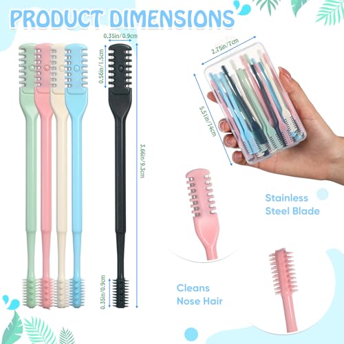 24 Pcs 2-in-1 Nasal Hair Cutter Double Sided Nose Hair Trimmer Bulk for Women Men Portable 360¡Æ Rotating Manual Nose Nasal Knife Soft Cleaning Brush Box Package Multicolor
