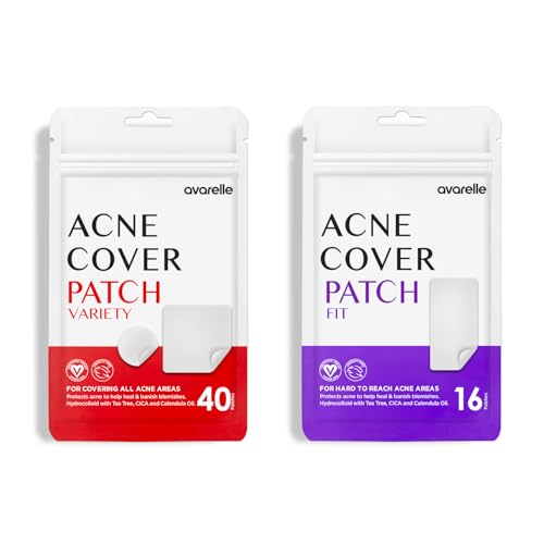 AVARELLE Pimple Patches Hydrocolloid Acne Patches, Acne Spot Treatment for Blemishes and Zit with Tea Tree Oil, Calendula Oil and Cica Oil for Face, Vegan, Cruelty Free (Variety + Fit)