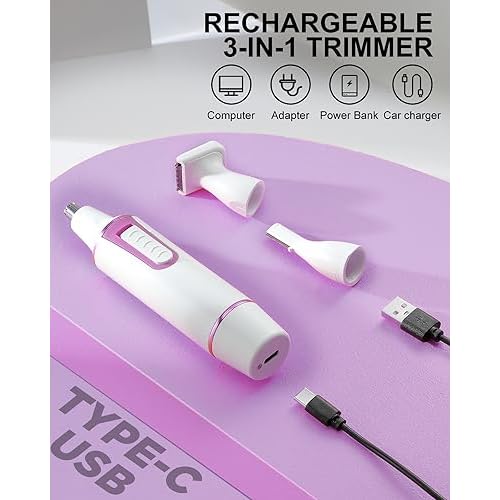 AREYZIN Nose Hair Trimmer for Women Rechargeable Eyebrow & Facial Hair Trimmer for Men, Professional Painless Nose Trimmer with IPX7 Waterproof, Dual Edge Blades for Easy Cleaning