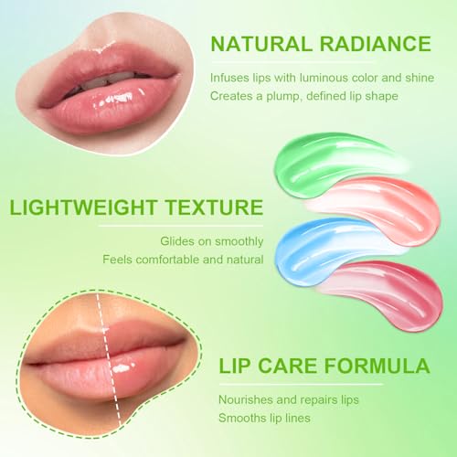 4 PCS Hydrating Lip Oil, Big Brush Head Lip Glaze Shiny Transparent Lip Glow Oil, Nourishing & Non-sticky Long Lasting Fresh Clear Smooth Lip Care Plumping Lip Oil (4PCS)