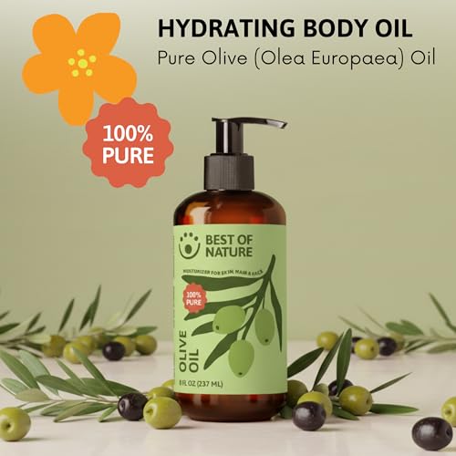 Best of Nature 100% Pure Olive Massage & Body Oil - Cold Pressed, Unscented Moisturizer for Skin & Hair, Bath Oil, Half Gallon (64 fl oz)
