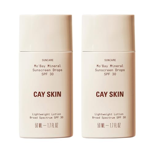 Cay Skin Mo'Bay Mineral Sunscreen Drops SPF 30 ? Broad Spectrum Face Sunscreen & Makeup Primer ? Lightweight, Moisturizing, Reef Safe Lotion with Natural Finish for All Skin Types ? 2-Pack, 1.7 oz.