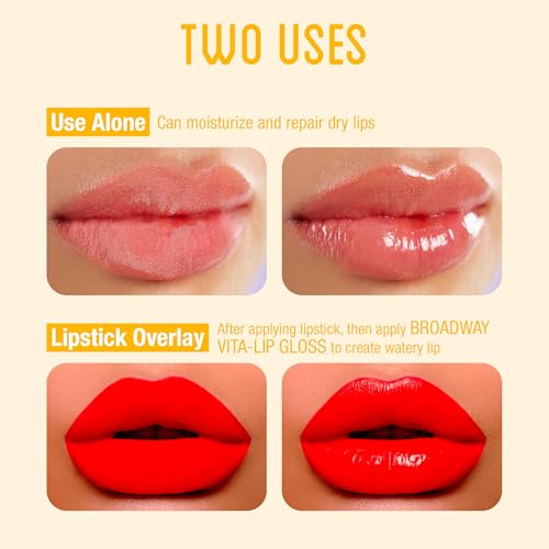 6 pcs Broadway Vita-Lip Gloss High Shine Long Lasting 2 Honey + 2 SHEA BUTTER + 2 Vitamin E Oil by RubyKisses Cosmetics