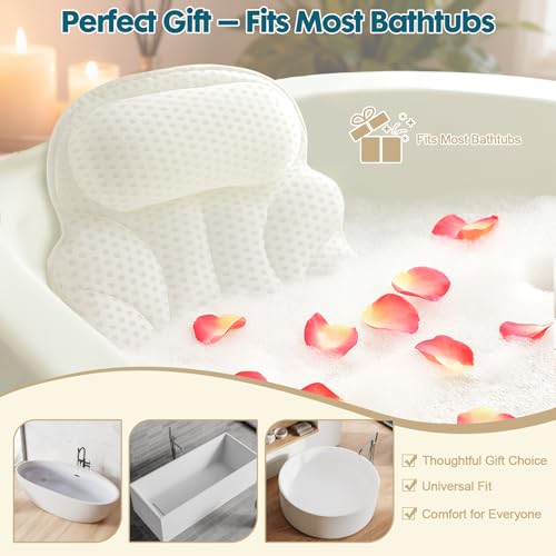 Bath Pillows for Tub ? Bathtub Pillow with Head, Neck & Shoulder Support, Non-Slip Tub Pillow for Bathtub & Jacuzzi, Breathable Bath Tub Pillow with Wash Bag, Bath Accessories Gift for Women & Men